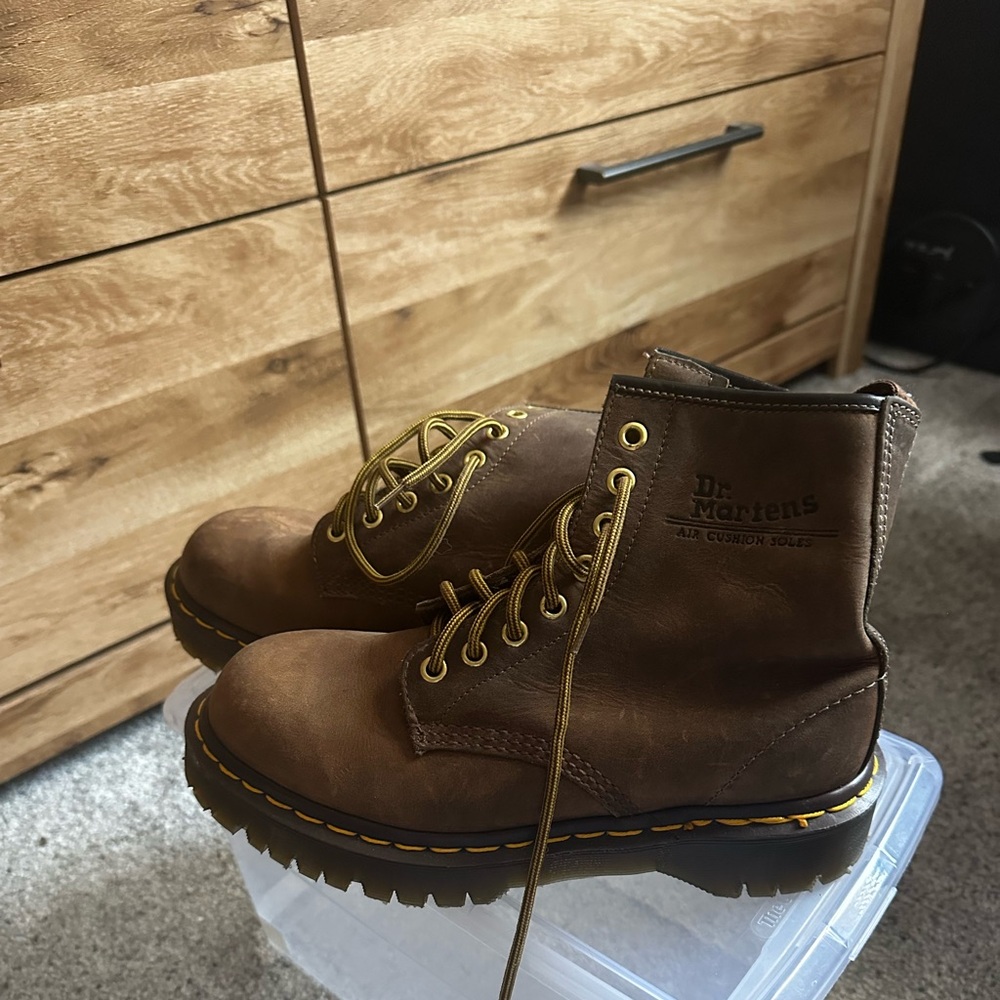 Dr. Martens Brown Combat Boots with Yellow Laces